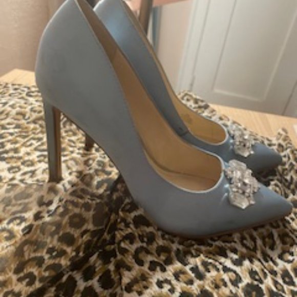 Nine West Trulove Pointy Toe Pumps Light Blue Satin Size 7 - Picture 7 of 8